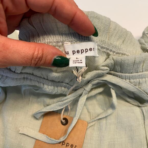 NWT Anthropologie Blu Pepper Light Sage Ruffle Tiered Top Size Large - Picture 7 of 11